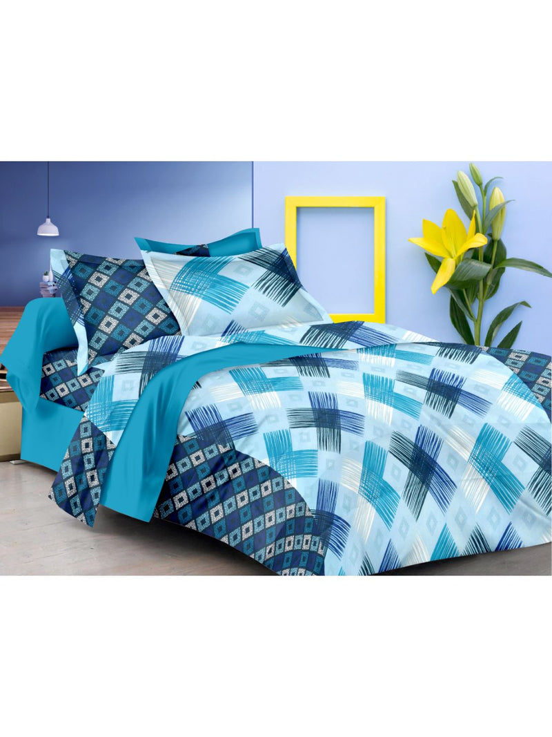 Soft 100% Cotton Double Comforter With 1 Double Bedsheet 2 Pillow Covers, For Ac Room <small> (abstract-sky blue)</small>