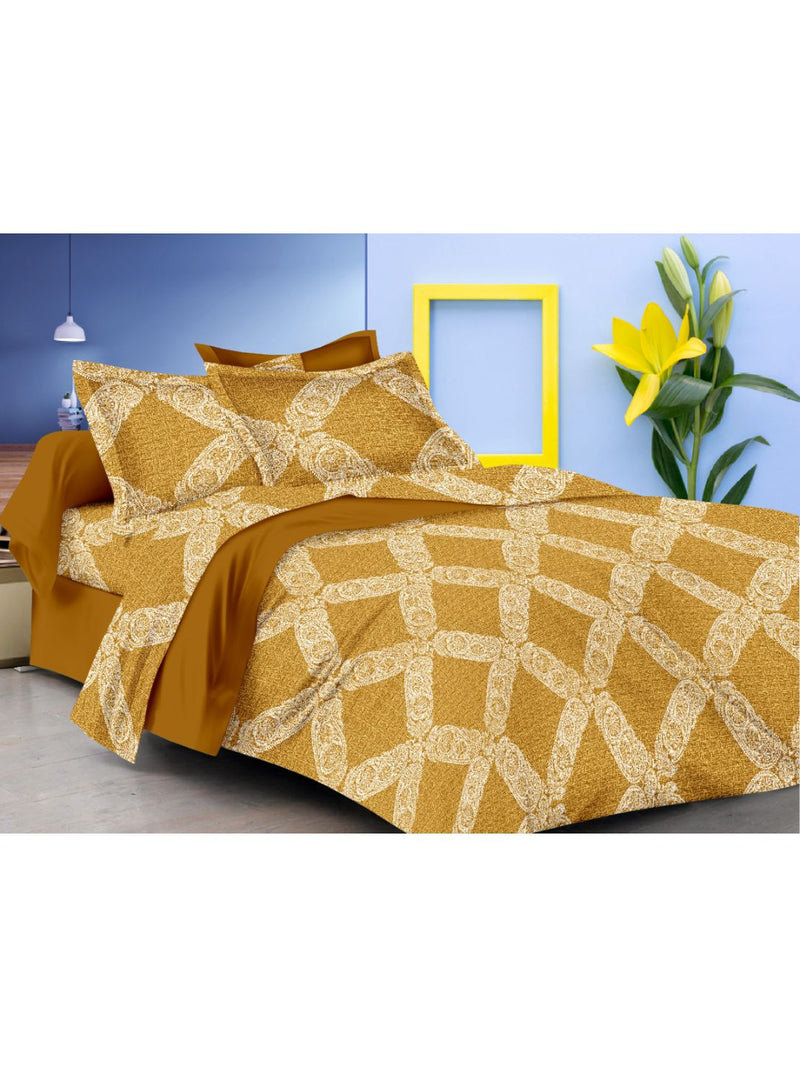 Soft 100% Cotton Double Comforter With 1 Double Bedsheet 2 Pillow Covers, For Ac Room <small> (check-gold)</small>