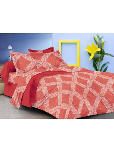 Soft 100% Cotton Double Comforter With 1 Double Bedsheet 2 Pillow Covers, For Ac Room <small> (abstract-peach)</small>