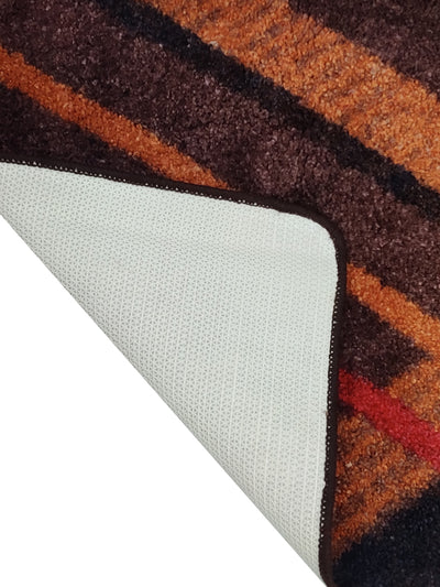 Modern Designer Printed  Carpet Area Rug With Anti Slip Backing <small> (geo lines-brown/red)</small>