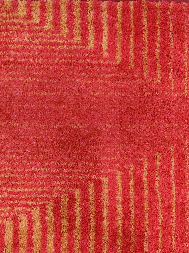 Modern Designer Printed  Carpet Area Rug With Anti Slip Backing <small> (corner stripes-red/beige)</small>