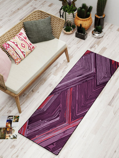 Modern Designer Printed  Carpet Area Rug With Anti Slip Backing <small> (handpaint lines-plum)</small>