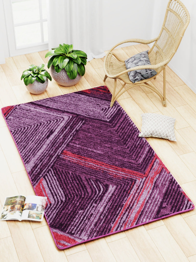 Modern Designer Printed  Carpet Area Rug With Anti Slip Backing <small> (handpaint lines-plum)</small>
