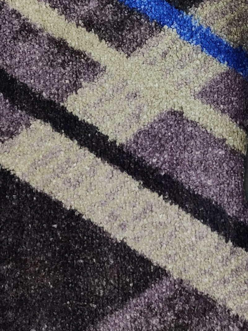 Modern Designer Printed  Carpet Area Rug With Anti Slip Backing <small> (geo lines-grey/blue)</small>
