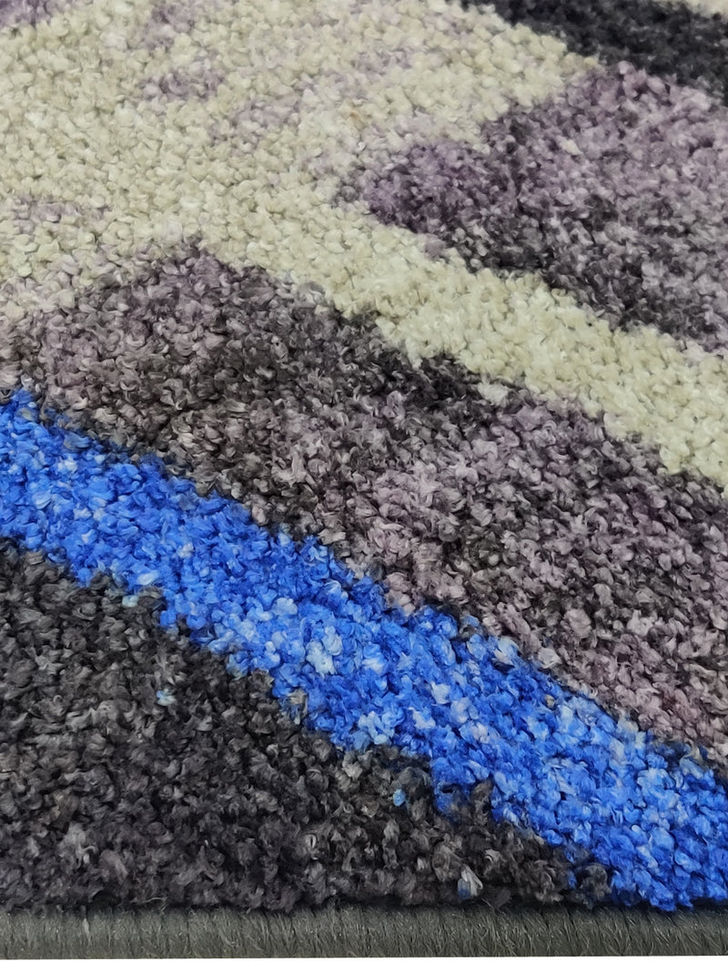 Modern Designer Printed  Carpet Area Rug With Anti Slip Backing <small> (geo lines-grey/blue)</small>