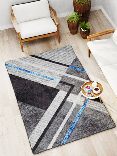 Modern Designer Printed  Carpet Area Rug With Anti Slip Backing <small> (geo lines-grey/blue)</small>