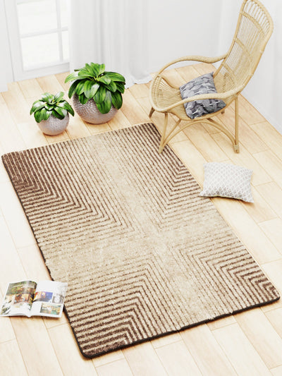 Modern Designer Printed  Carpet Area Rug With Anti Slip Backing <small> (corner stripes-beige/brown)</small>