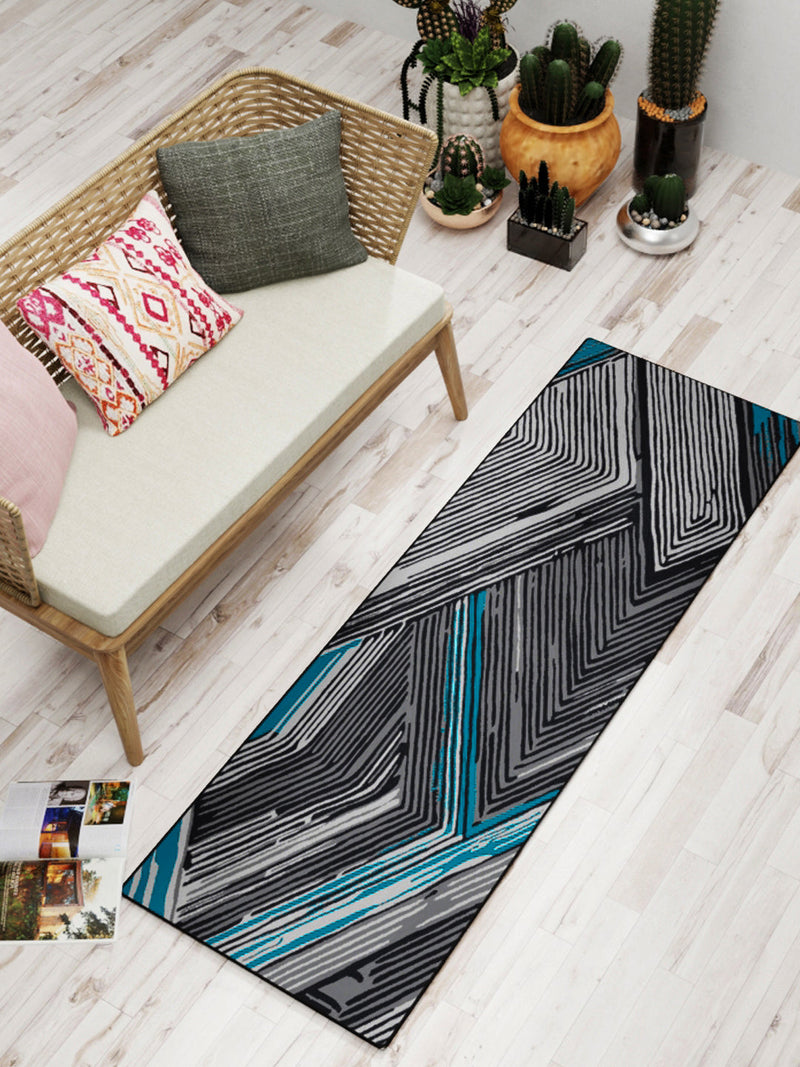 Modern Designer Printed  Carpet Area Rug With Anti Slip Backing <small> (handpaint lines-grey/blue)</small>