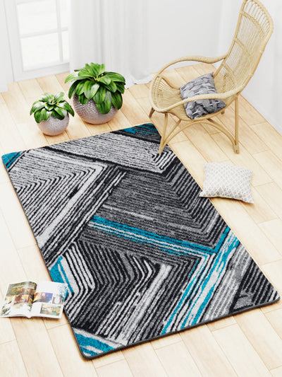 Modern Designer Printed  Carpet Area Rug With Anti Slip Backing <small> (handpaint lines-grey/blue)</small>