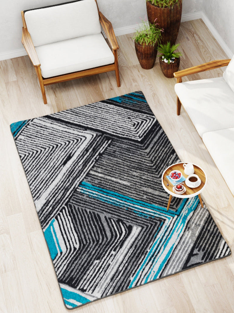 Modern Designer Printed  Carpet Area Rug With Anti Slip Backing <small> (handpaint lines-grey/blue)</small>