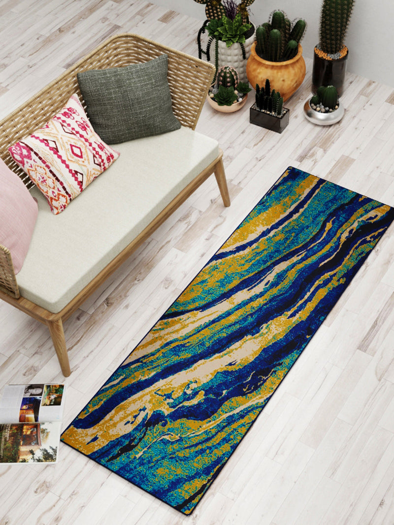 Modern Designer Printed  Carpet Area Rug With Anti Slip Backing <small> (brush stripe-navy/beige)</small>