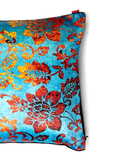 Designer Digital Printed Silky Smooth Cushion Covers <small> (floral-aqua/gold)</small>