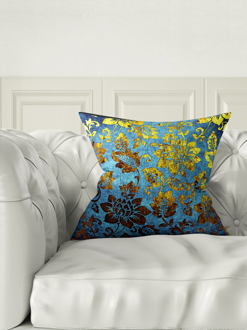 Designer Digital Printed Silky Smooth Cushion Covers <small> (floral-aqua/gold)</small>