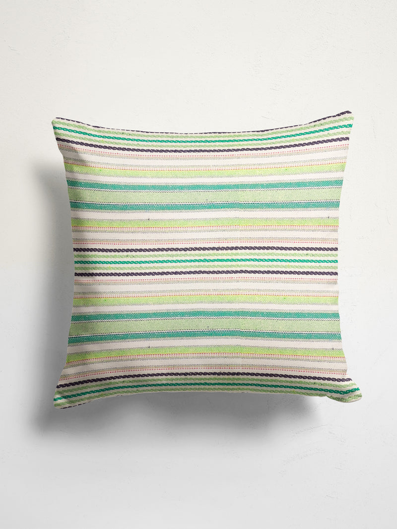 Decorative Hand Loom Cotton Jute Cushion Covers <small> (stripe-green/ecru)</small>