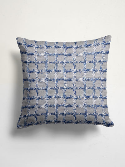 Decorative Hand Loom Cotton Jute Cushion Covers <small> (checks-blue)</small>