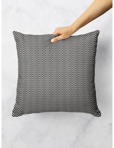 Decorative Hand Loom Cotton Jute Cushion Covers <small> (stripe-black/white)</small>