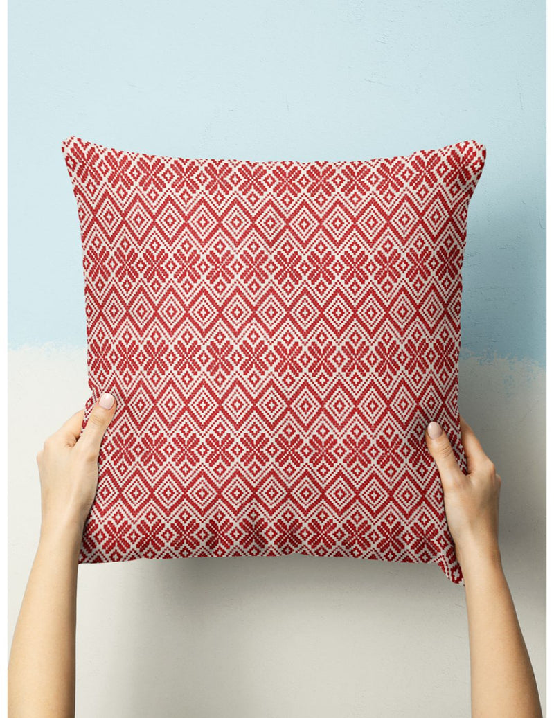 Decorative Hand Loom Cotton Jute Cushion Covers <small> (ornamental-red/white)</small>