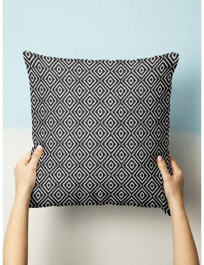 Decorative Hand Loom Cotton Jute Cushion Covers <small> (geometric-black/white)</small>