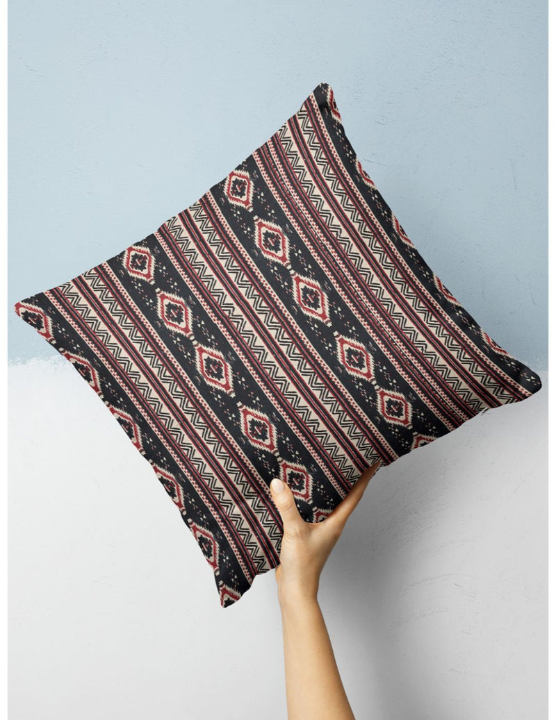 Decorative Hand Loom Cotton Jute Cushion Covers <small> (ornamental-black/red)</small>