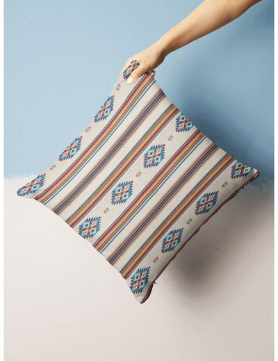 Decorative Hand Loom Cotton Jute Cushion Covers <small> (ornamental-blue/orange)</small>