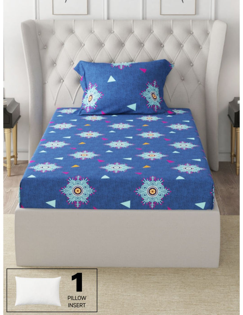 Extra Smooth Micro Single Bedsheet With 1 Cover + 1 Pillow <small> (geometric-navy/blue)</small>