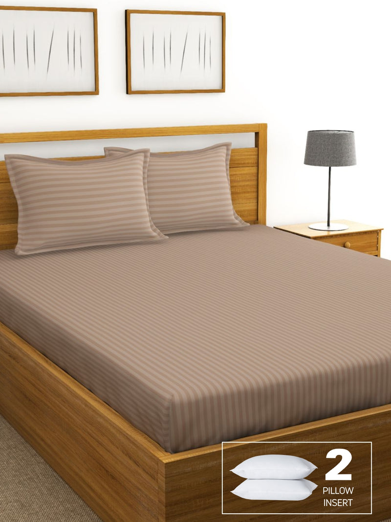 Super Soft 100% Egyptian Cotton Satin Stripe Xl King Double Bedsheet With 2 Pillow Covers + 2 Pillows <small> (stripe-wd smk)</small>