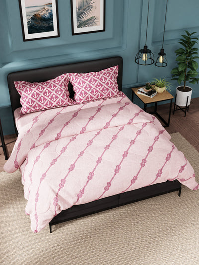 Super Soft 100% Cotton Double Comforter With 1 King Bedsheet And 2 Pillow Covers For All Weather <small> (abstract-red/pink)</small>