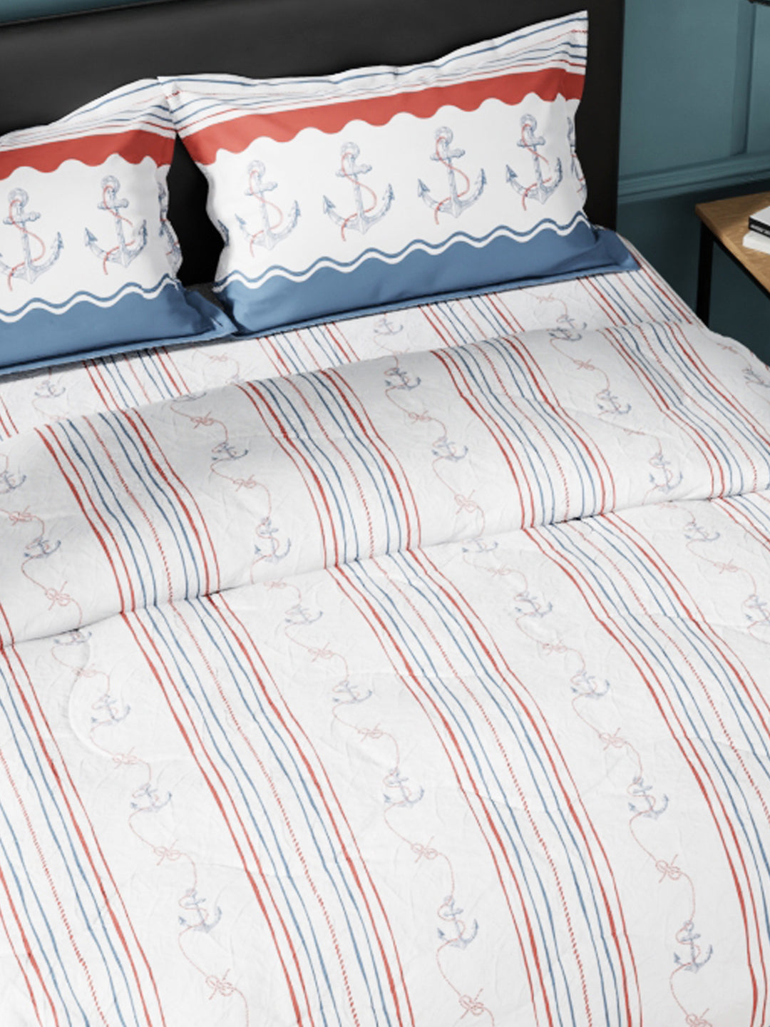 NAUTICA Super Soft 100% Cotton Double Comforter With 1 King Bedsheet And 2 Pillow  Covers For All Weather - Double set (fairwater) stripe-red/blue – Bianca  Home