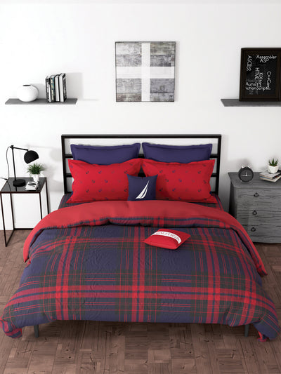 BED-IN-BAG 100% Premium Cotton Fabric Double Comforter With 1 King Bedsheet And 2 Pillow Covers For All Weather <small> (checks-blue/red)</small>
