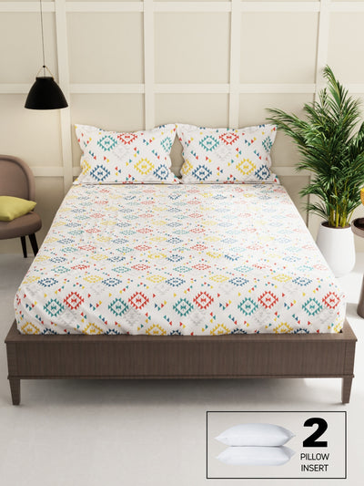 Extra Smooth Micro Double Bedsheet With 2 Pillow Covers + 2 Pillows <small> (ornamental-lt.pch/multi)</small>