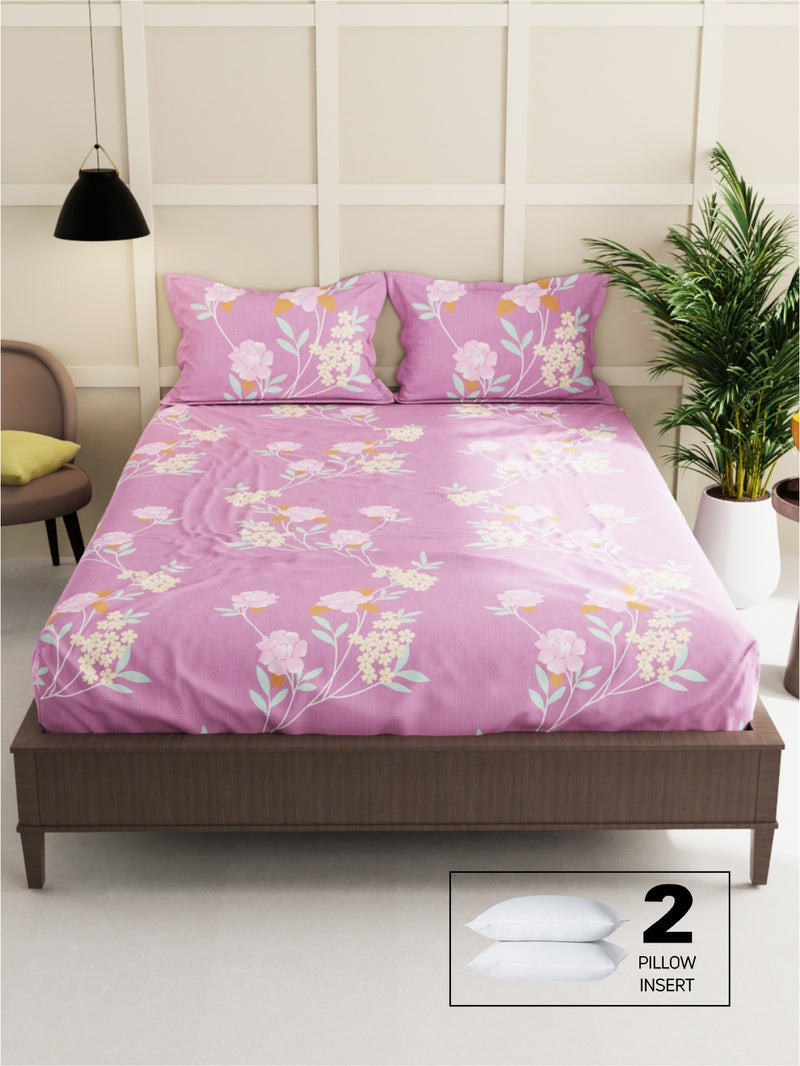 Extra Smooth Micro Double Bedsheet With 2 Pillow Covers + 2 Pillows <small> (floral-pnk)</small>