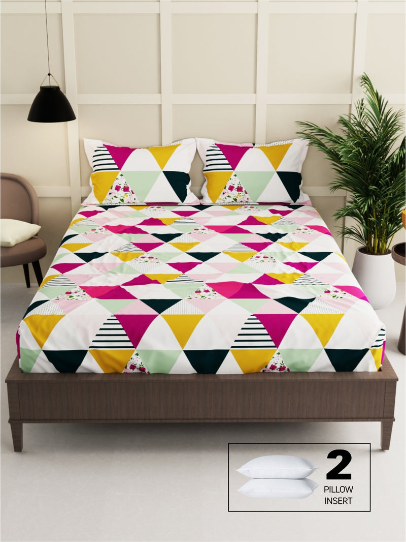 Extra Smooth Micro Double Bedsheet With 2 Pillow Covers + 2 Pillows <small> (geometric-multi)</small>