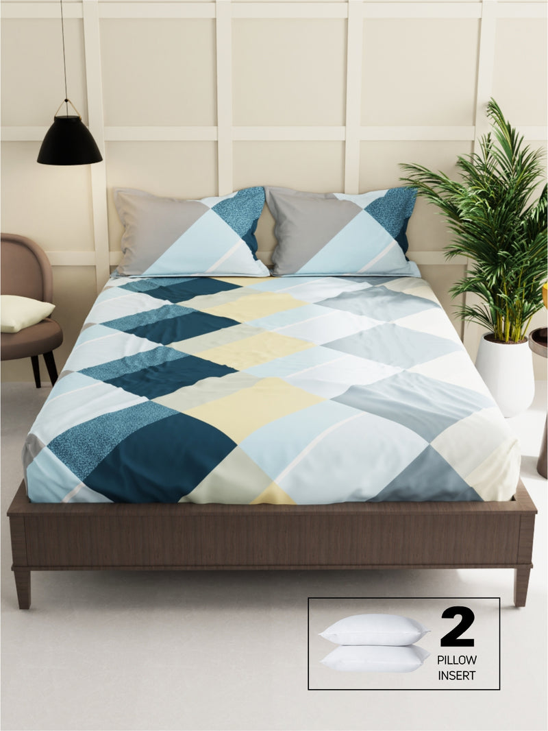 Extra Smooth Micro Double Bedsheet With 2 Pillow Covers + 2 Pillows <small> (geometric-multi)</small>