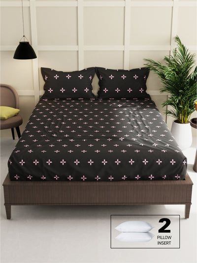 Extra Smooth Micro Double Bedsheet With 2 Pillow Covers + 2 Pillows <small> (floral-grey)</small>