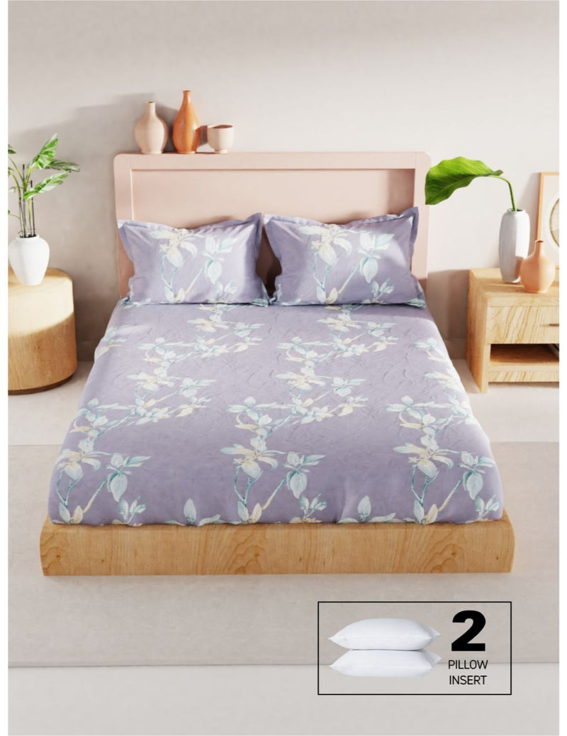 Bamboo Micro King Bedsheet With 2 Pillow Covers + 2 Pillows <small> (floral-grey)</small>