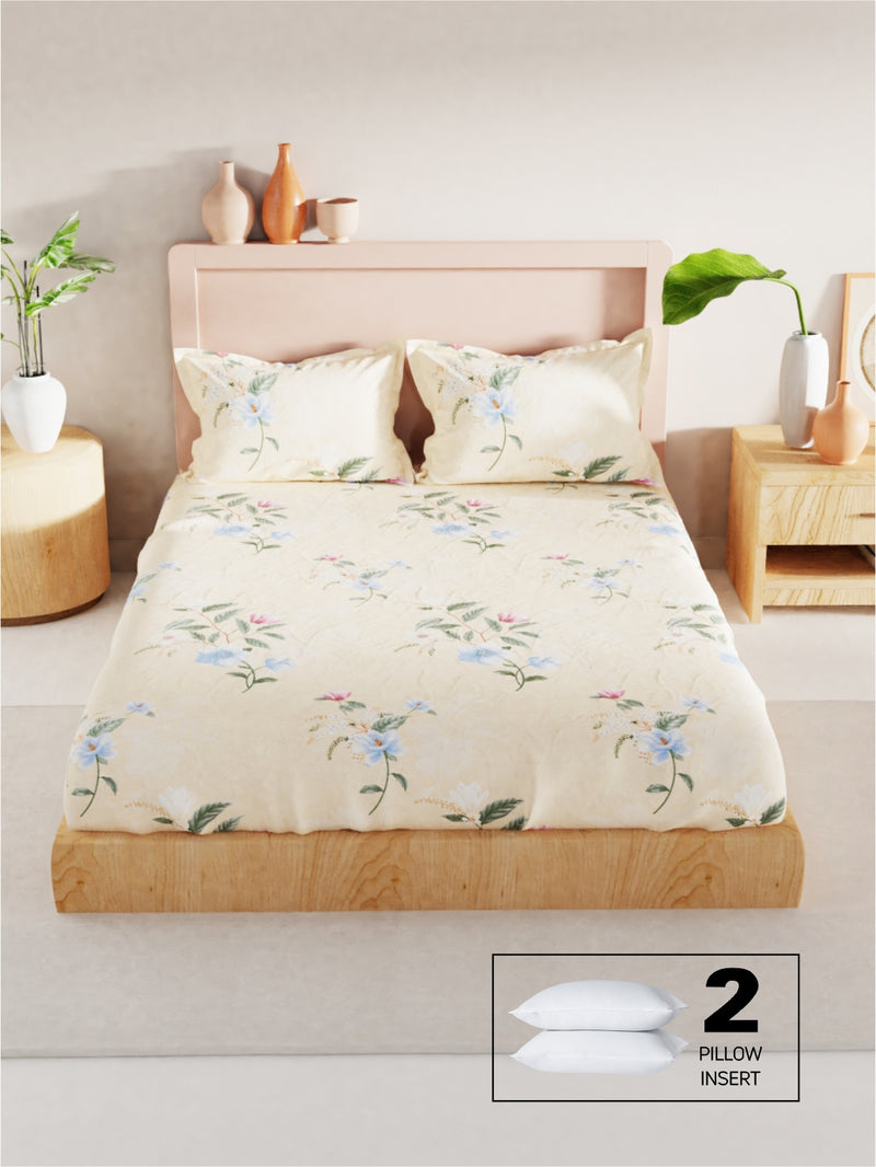 Bamboo Micro King Bedsheet With 2 Pillow Covers + 2 Pillows <small> (floral-ylw)</small>