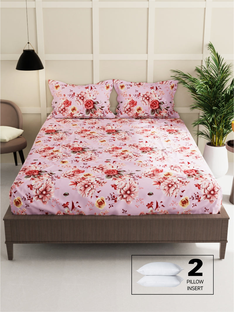 Extra Smooth Micro Double Bedsheet With 2 Pillow Covers + 2 Pillows <small> (floral-pnk)</small>