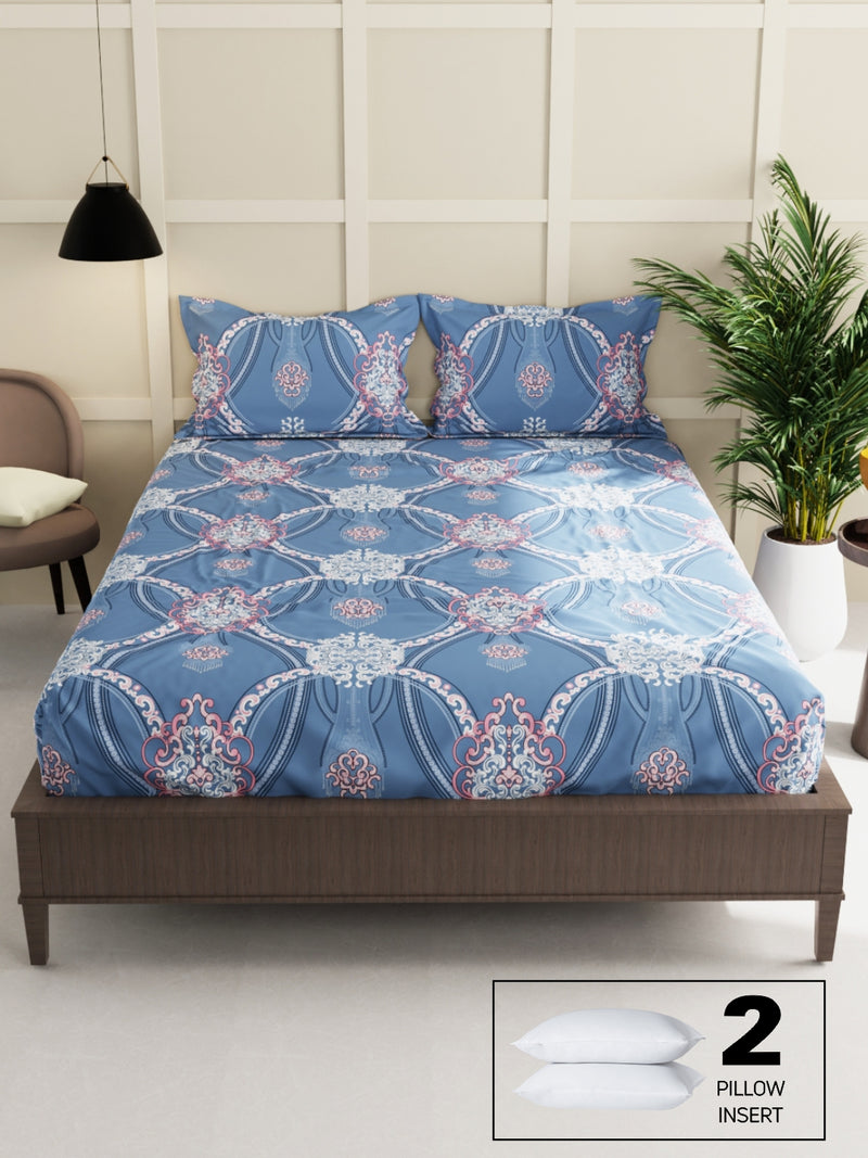 Extra Smooth Micro Double Bedsheet With 2 Covers + 2 Pillos <small> (floral-blue)</small>