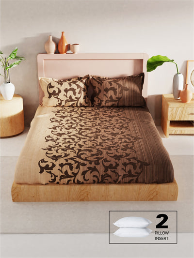 Bamboo Micro King Bedsheet With 2 Pillow Covers + 2 Pillows <small> (floral-brown)</small>