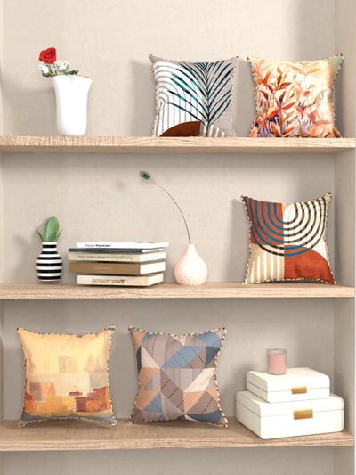 Designer Reversible Printed Silk Linen Cushion Covers <small> (abstract-geometric-earthy/beige)</small>
