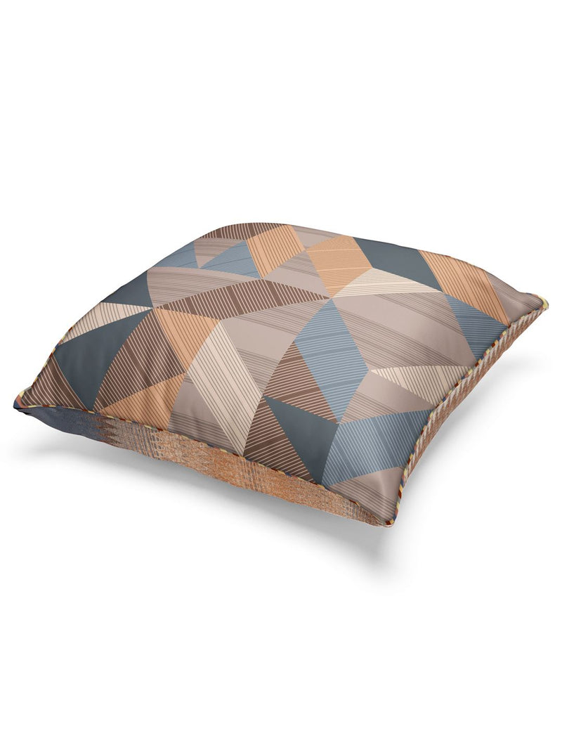 Designer Reversible Printed Silk Linen Cushion Covers <small> (floral-geometric-earthy/beige)</small>