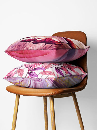 Designer Reversible Printed Silk Linen Cushion Covers <small> (floral-abstract-wine/plum)</small>