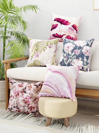 Designer Reversible Printed Silk Linen Cushion Covers <small> (floral-abstract-wine/plum)</small>