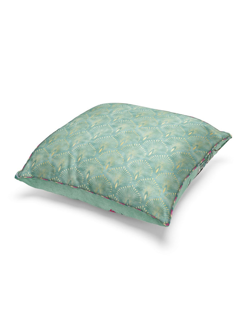 Designer Reversible Printed Silk Linen Cushion Covers <small> (floral-solid-mint/teal)</small>