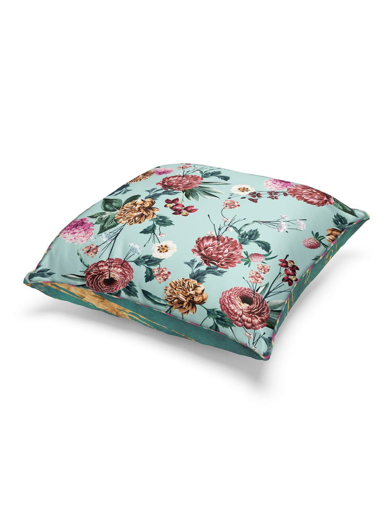 Designer Reversible Printed Silk Linen Cushion Covers <small> (floral-abstract-mint/teal)</small>