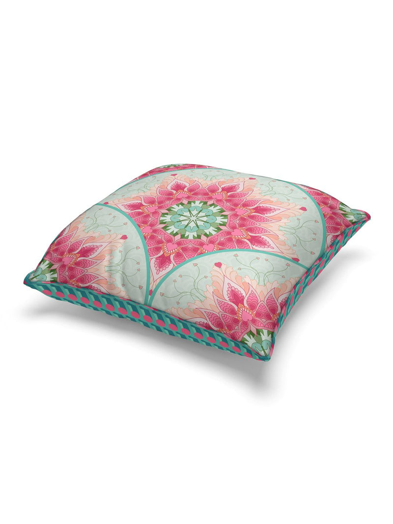 Designer Reversible Printed Silk Linen Cushion Covers <small> (floral-dots-coral/teal)</small>