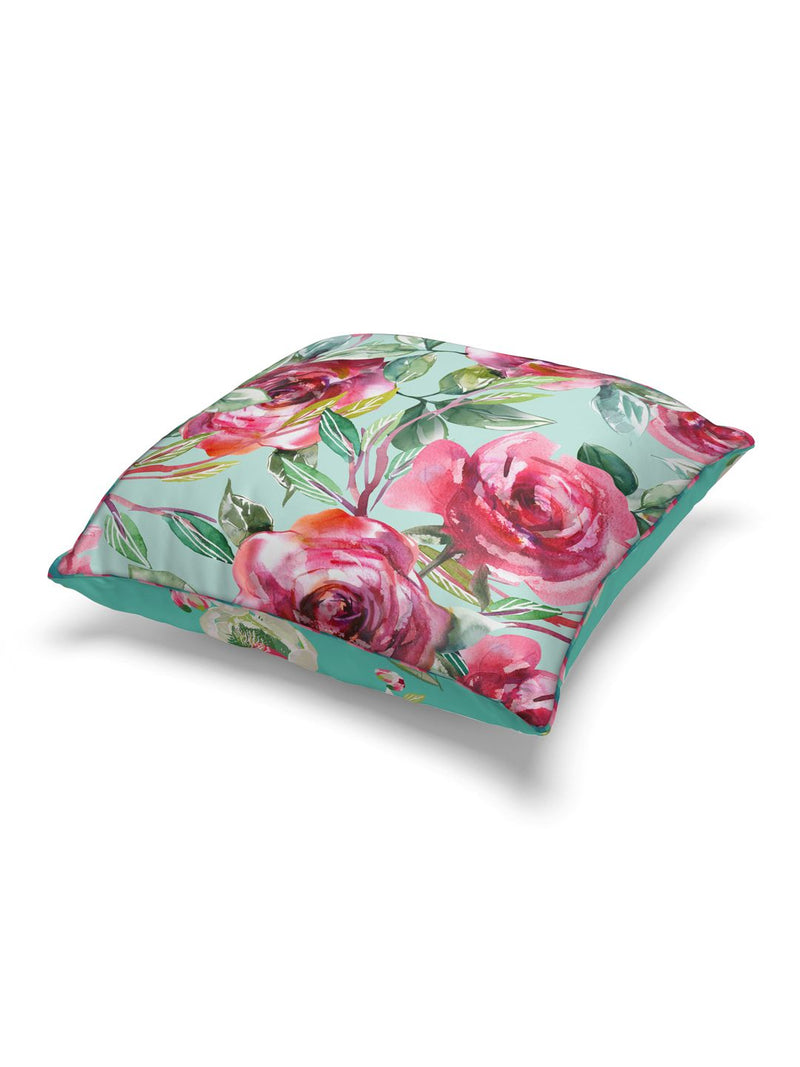 Designer Reversible Printed Silk Linen Cushion Covers <small> (floral-dots-coral/teal)</small>