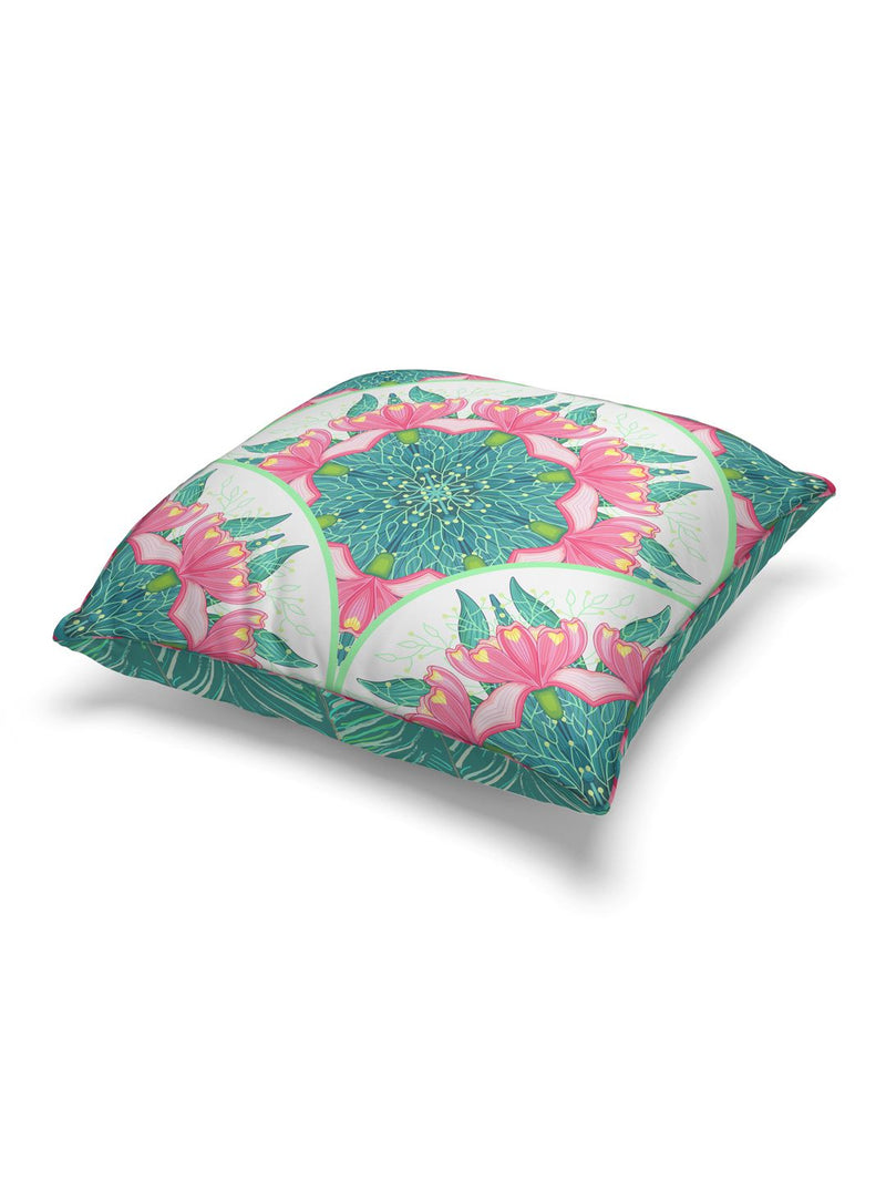 Designer Reversible Printed Silk Linen Cushion Covers <small> (floral-coral/teal)</small>