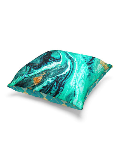 Designer Reversible Printed Silk Linen Cushion Covers <small> (geometric-abstract-teal/gold)</small>