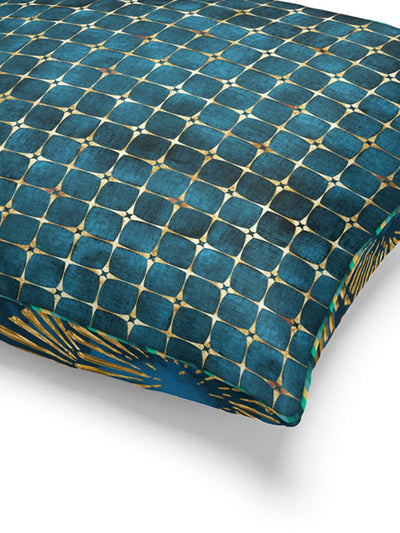 Designer Reversible Printed Silk Linen Cushion Covers <small> (abstract-ornamental-teal/gold)</small>